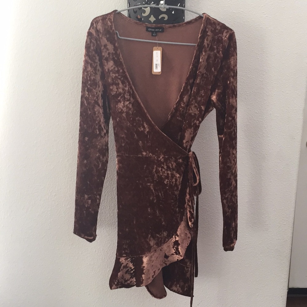 Brown velour tie up dress/shirt
